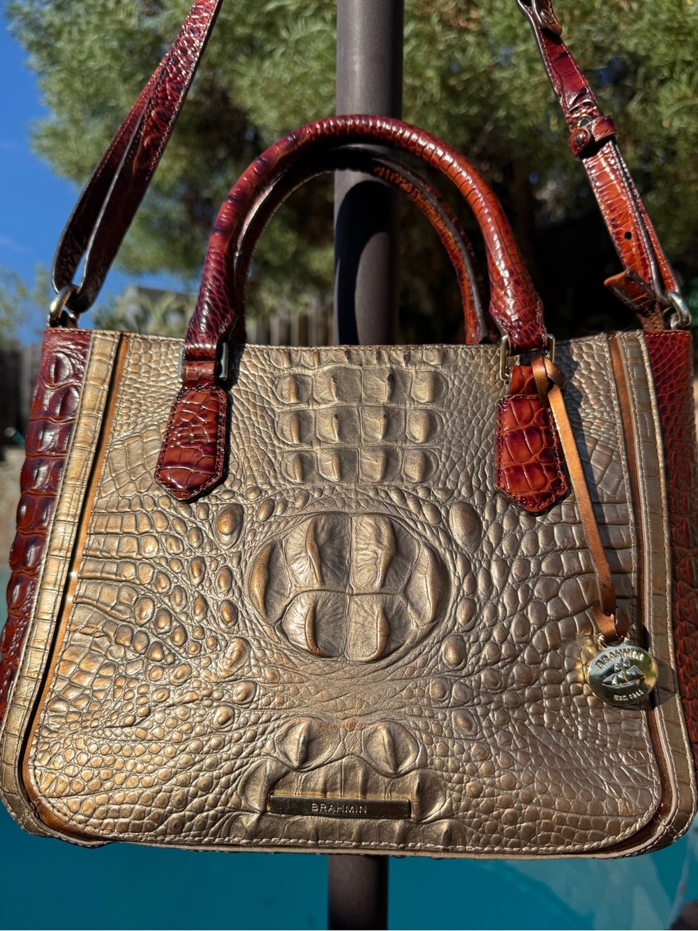 Brahmin Small Irene Rose Gold Provence Croc Leather Satchel GUC - Picture 2 of 16